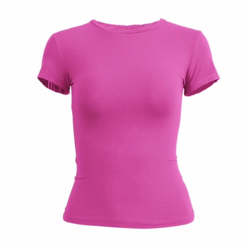 Camiseta Deportiva Slim Fit – Manga Corta y Cuello Redondo para Mujer