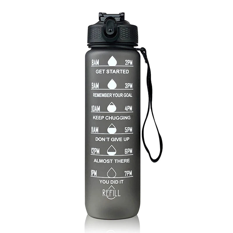 Botella Deportiva Motivacional 1L – A Prueba de Fugas, con Marcador de Tiempo e Hidratación