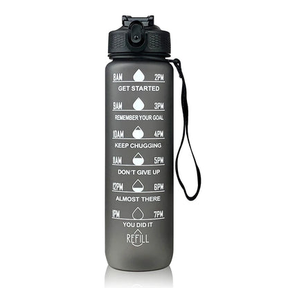 Botella Deportiva Motivacional 1L – A Prueba de Fugas, con Marcador de Tiempo e Hidratación
