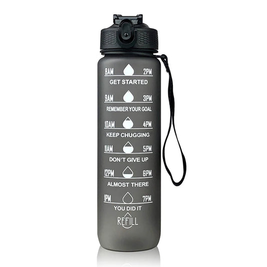 Botella Deportiva Motivacional 1L – A Prueba de Fugas, con Marcador de Tiempo e Hidratación
