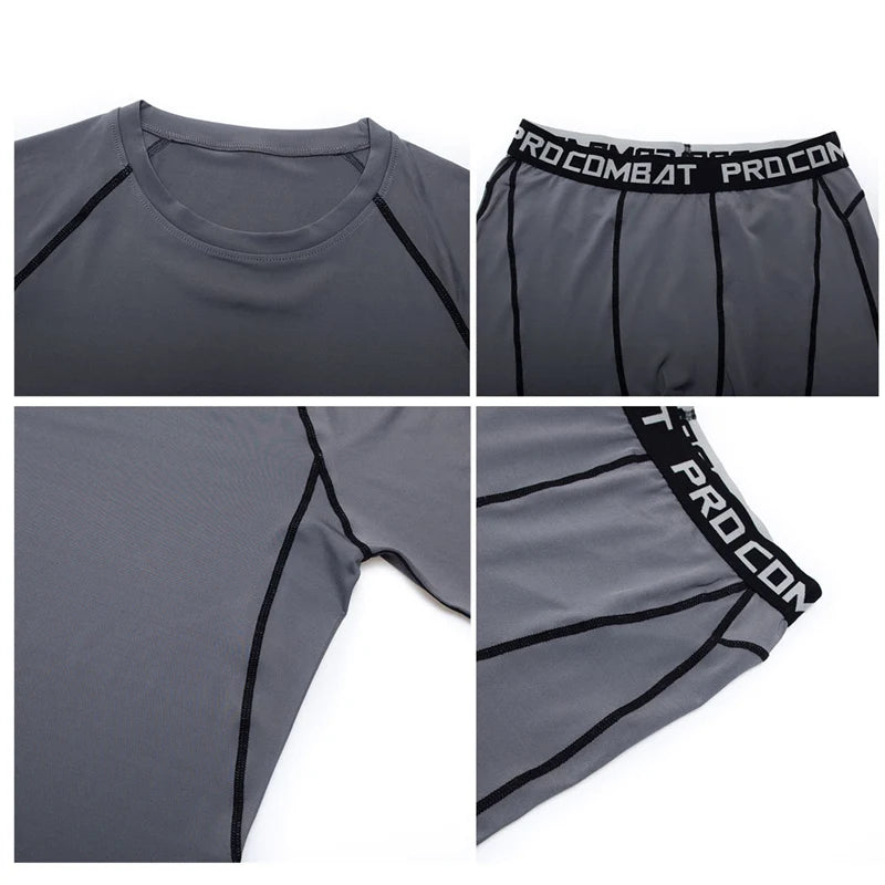 Set de Compresión Deportiva para Hombre – 3 Piezas: Camiseta Manga Larga, Pantalón y Shorts