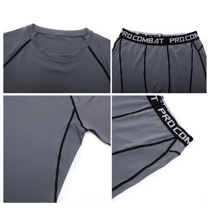 Set de Compresión Deportiva para Hombre – 3 Piezas: Camiseta Manga Larga, Pantalón y Shorts