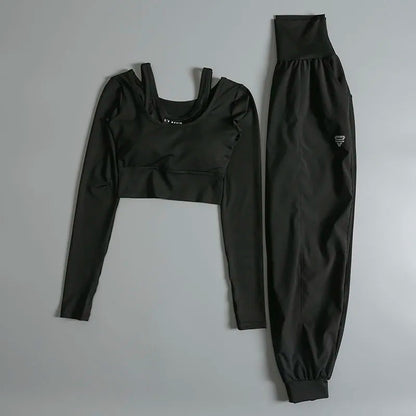 Conjunto Deportivo de 2 Piezas – Manga Larga + Leggings de Cintura Alta