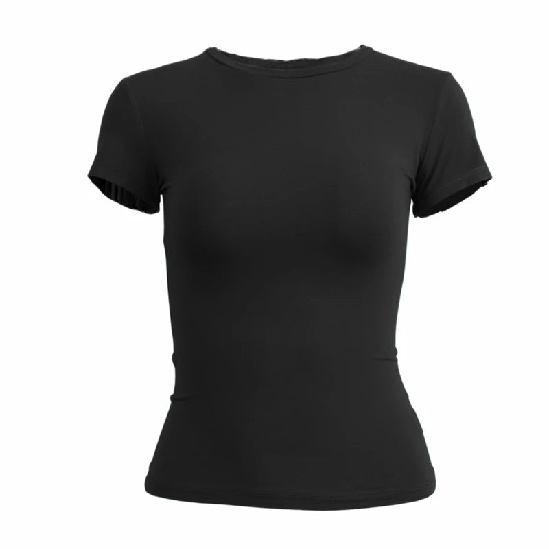 Camiseta Deportiva Slim Fit – Manga Corta y Cuello Redondo para Mujer