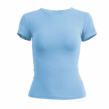 Camiseta Deportiva Slim Fit – Manga Corta y Cuello Redondo para Mujer