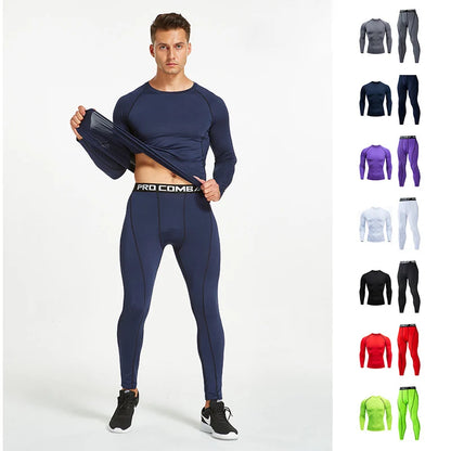 Set de Compresión Deportiva para Hombre – 3 Piezas: Camiseta Manga Larga, Pantalón y Shorts