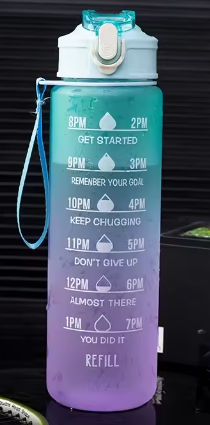 Botella Deportiva Motivacional 1L – A Prueba de Fugas, con Marcador de Tiempo e Hidratación