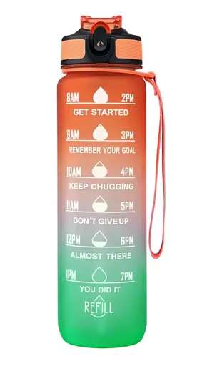 Botella Deportiva Motivacional 1L – A Prueba de Fugas, con Marcador de Tiempo e Hidratación