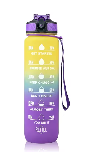 Botella Deportiva Motivacional 1L – A Prueba de Fugas, con Marcador de Tiempo e Hidratación