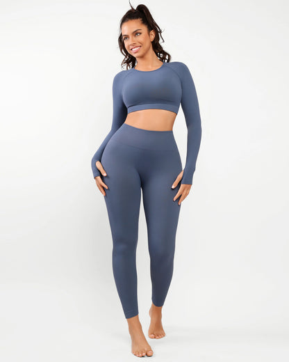Conjunto Deportivo de 2 Piezas – Manga Larga + Leggings de Cintura Alta