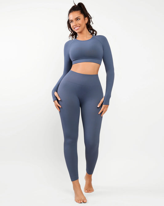 Conjunto Deportivo de 2 Piezas – Manga Larga + Leggings de Cintura Alta